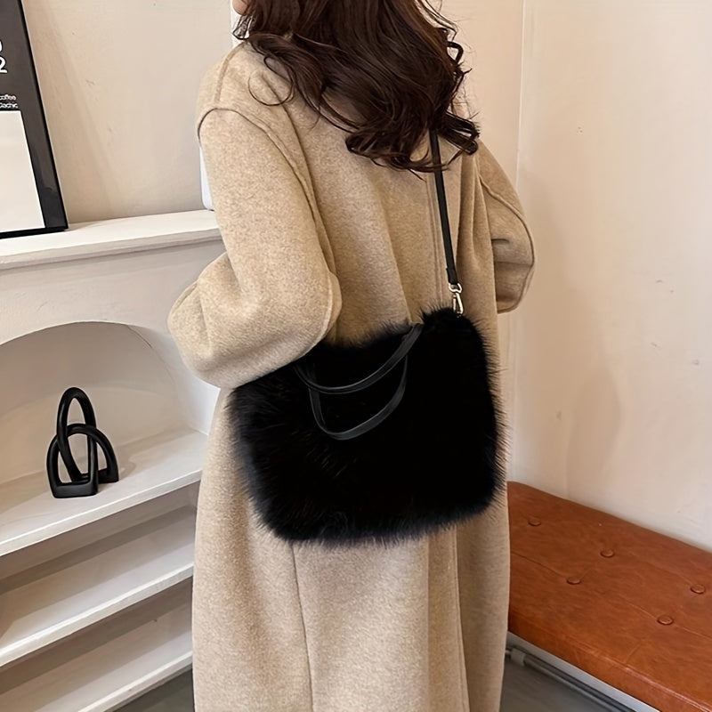 Women's Faux Fur Shoulder Bag, Chic and Comfortable, Adorable Crossbody Bag for Fall/Winter, Available in Pink, Coffee, Beige, and Black, Easily Foldable and does not include any accessories