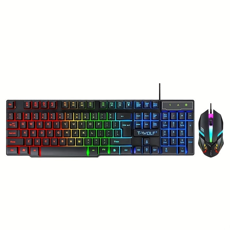 New TF200 gaming keyboard and mouse set with ergonomic design, optical movement detection, cool light effect, mechanical touch suspended key cap, wired, and quick function keys for personal