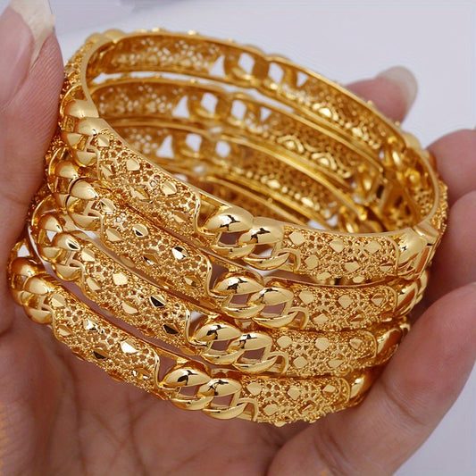 Vintage Boho Style 24K Gold Plated Copper Bangle Bracelet - Perfect for Women on Wedding, Bridal Occasions, Valentine's Day, or as a Gift - Elegant Dubai African-Inspired Fashion Jewelry Accessory Suitable for All Seasons