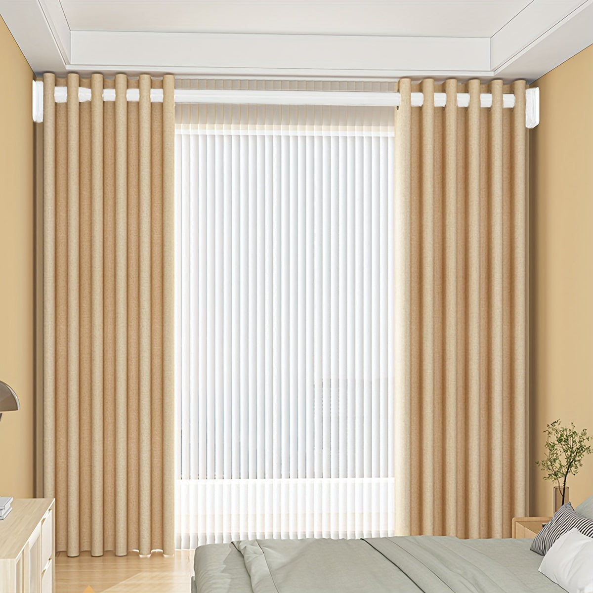 1-Pack Contemporary Style Spring Tension Rod for Balcony, Bedroom Wardrobe, and Bathroom in Black Finish.