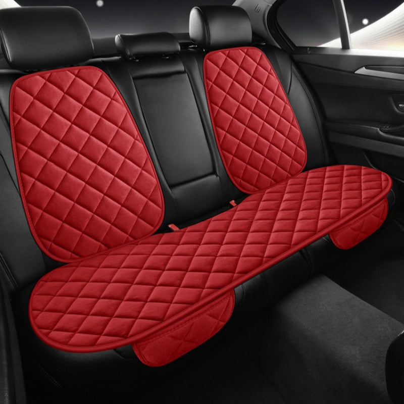 Premium knit polyester car seat cushions set of 3 with plush backrest covers, easy installation, and universal fit for multiple vehicle models.