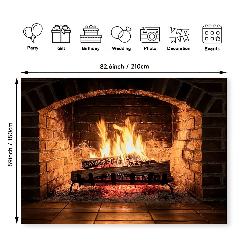 Elegant Polyester Fabric Backdrop for all Seasons, Perfect for Creating a Cozy Fireplace Atmosphere in Your Living Room and Adding a Touch of Holiday Decor