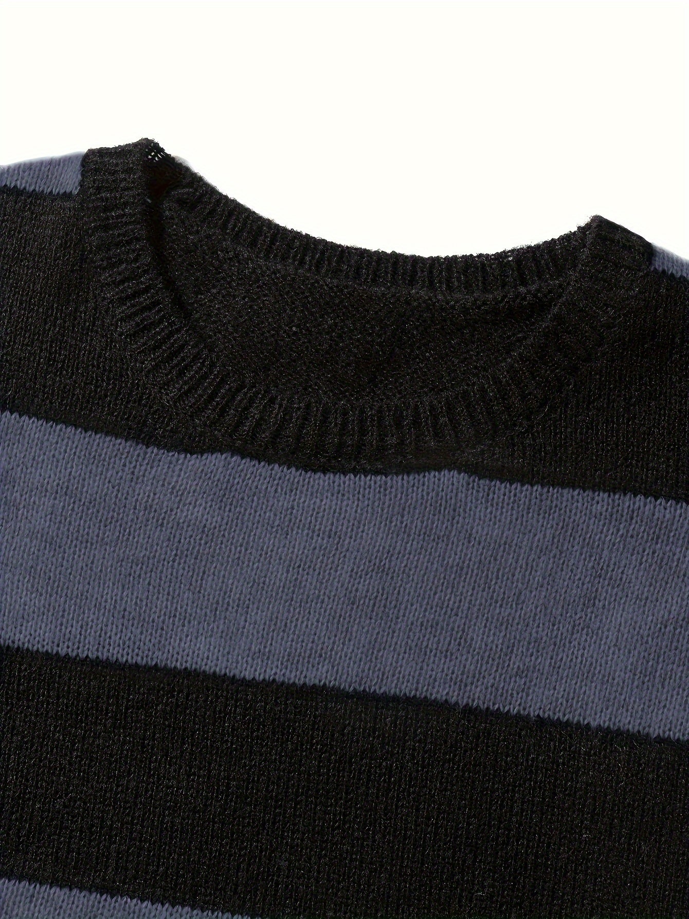 Men's Striped Pullover Sweater, Spring/Autumn Thin Polyester Knit, Round Neck, Stretchy Fabric, Regular Fit