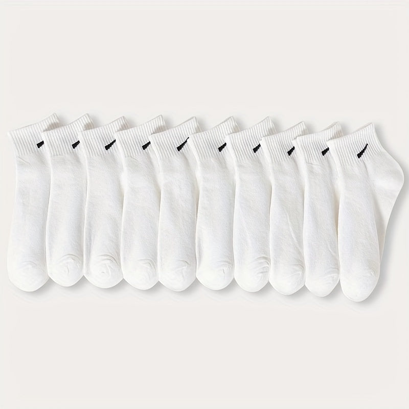 10 pairs of fashionable black and white ankle socks for women, made of 95% polyester and 5% spandex. Knitted fabric, machine washable, lightweight at 280g/m². Perfect for spring/summer.