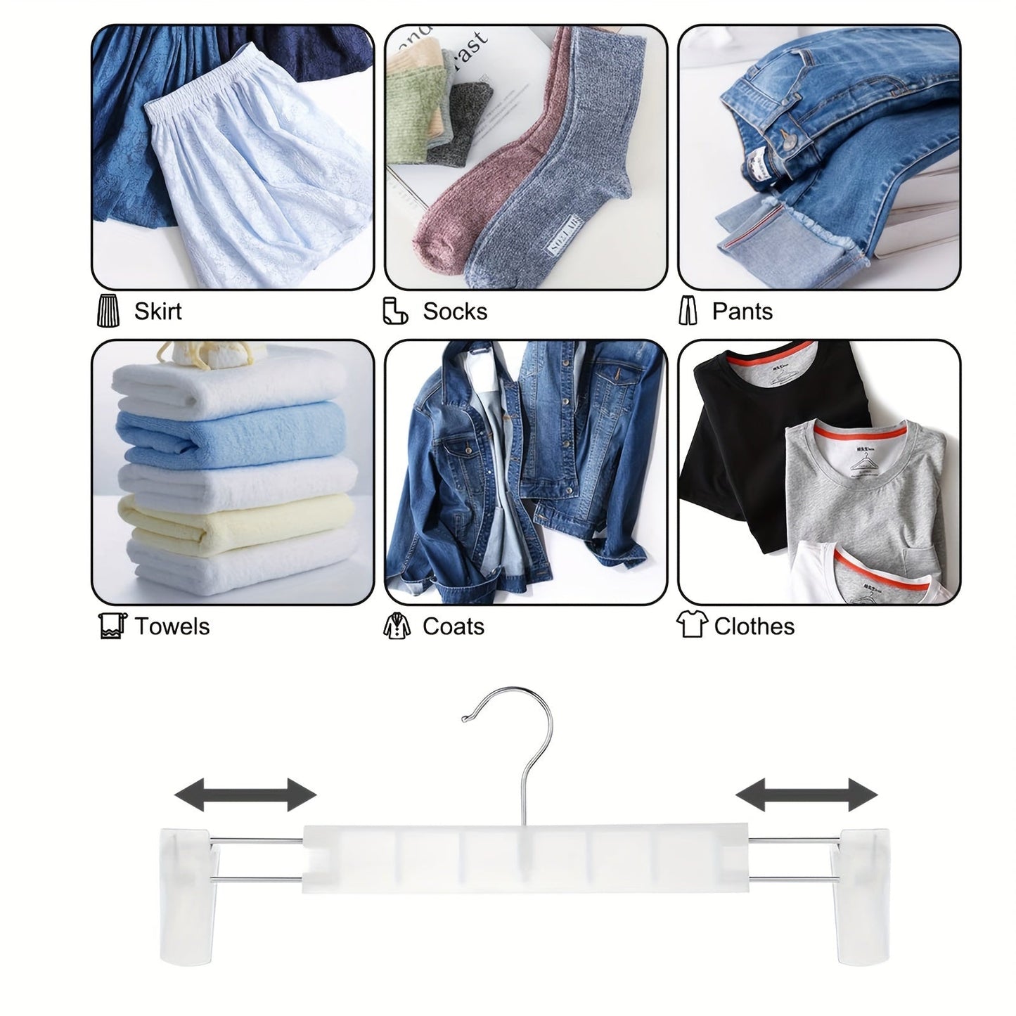 Set of 10 Pants Drying Hangers with 2 Clips, Storage Rack for Clothing Items like Skirts, Bras, Scarves, and Underwear. Ideal Clothes Organizer for Closet, Wardrobe, Bedroom, Balcony, Dorm - A Must-have for Going back to College