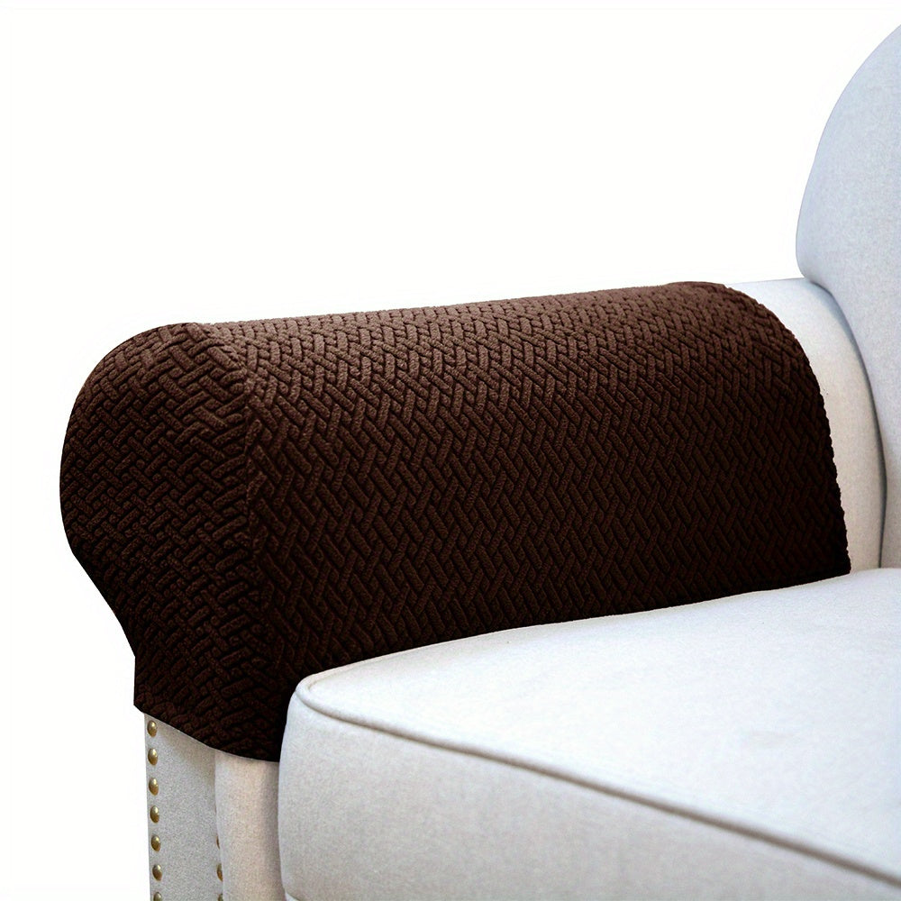 Set of two twill stretch sofa armrest covers for furniture protection in bedroom, office, living room, and home decor.