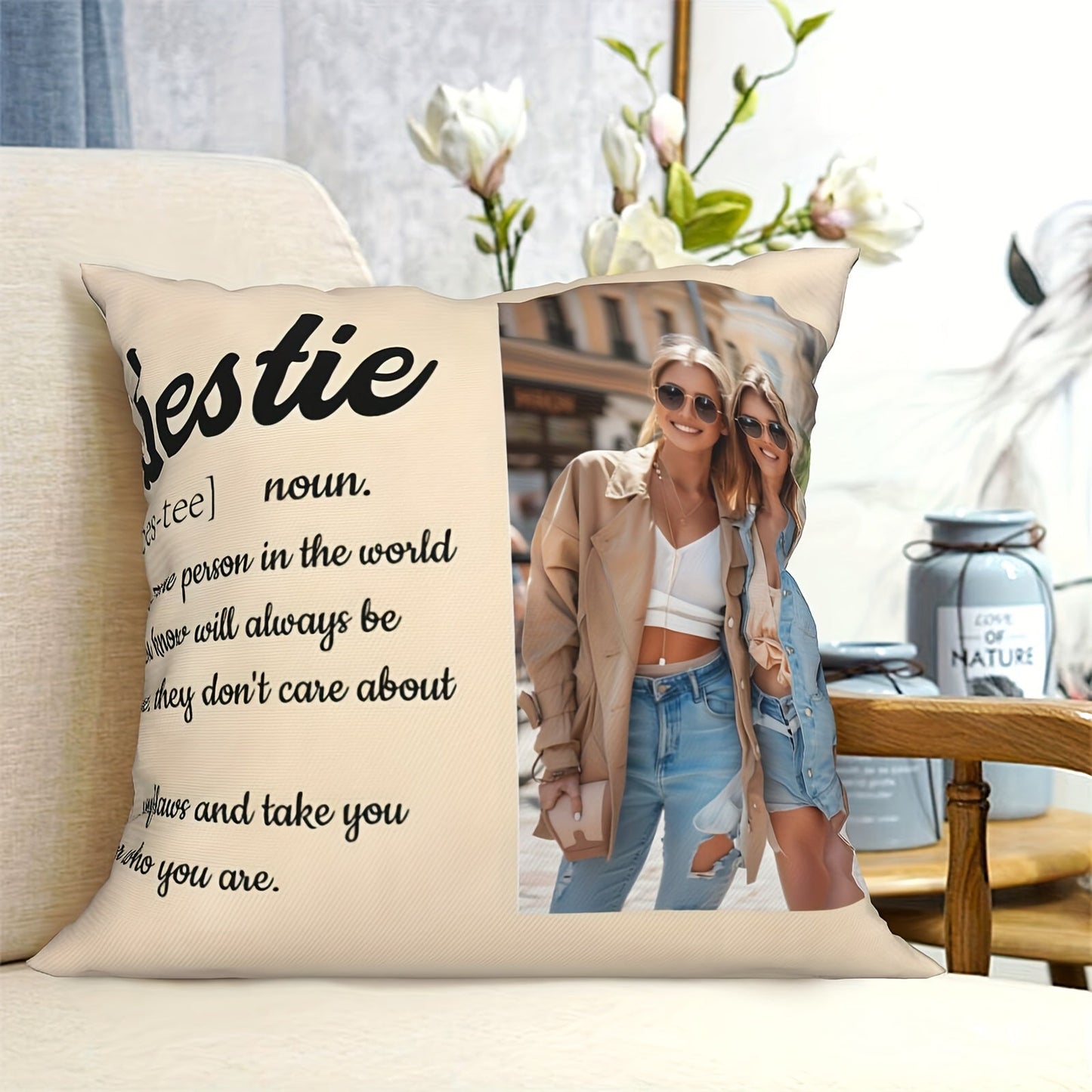 Customized Photo Pillowcase for Your Best Friend - Great Addition to Your Home Decor, Sized 45.72x45.72 cm, Perfect for gifting during Christmas, Thanksgiving, or Valentine's Day.