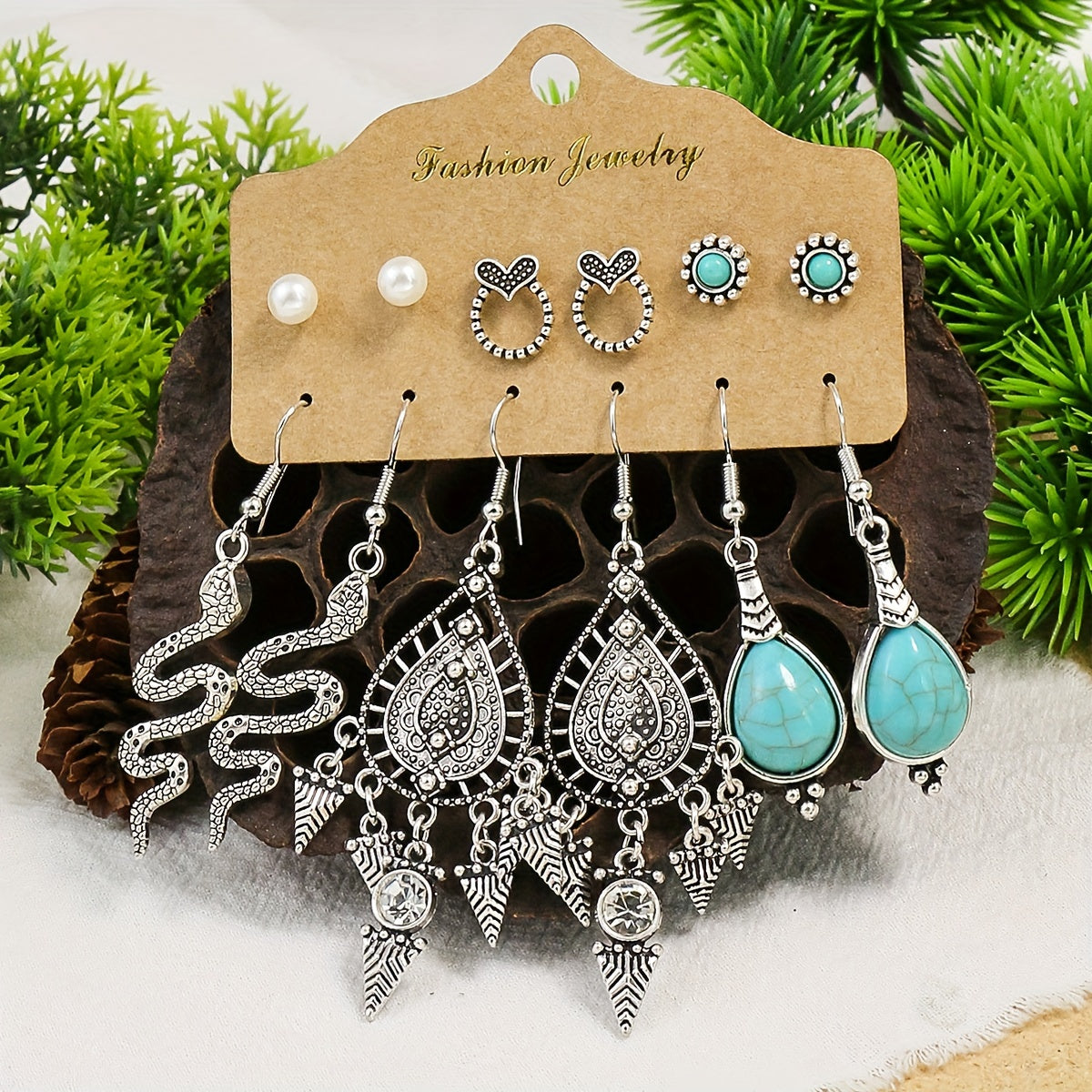 Set of 24 Vintage Style Earrings for Women, Bohemian Dangle and Simple Stud Earrings for Everyday Wear and Summer Holidays