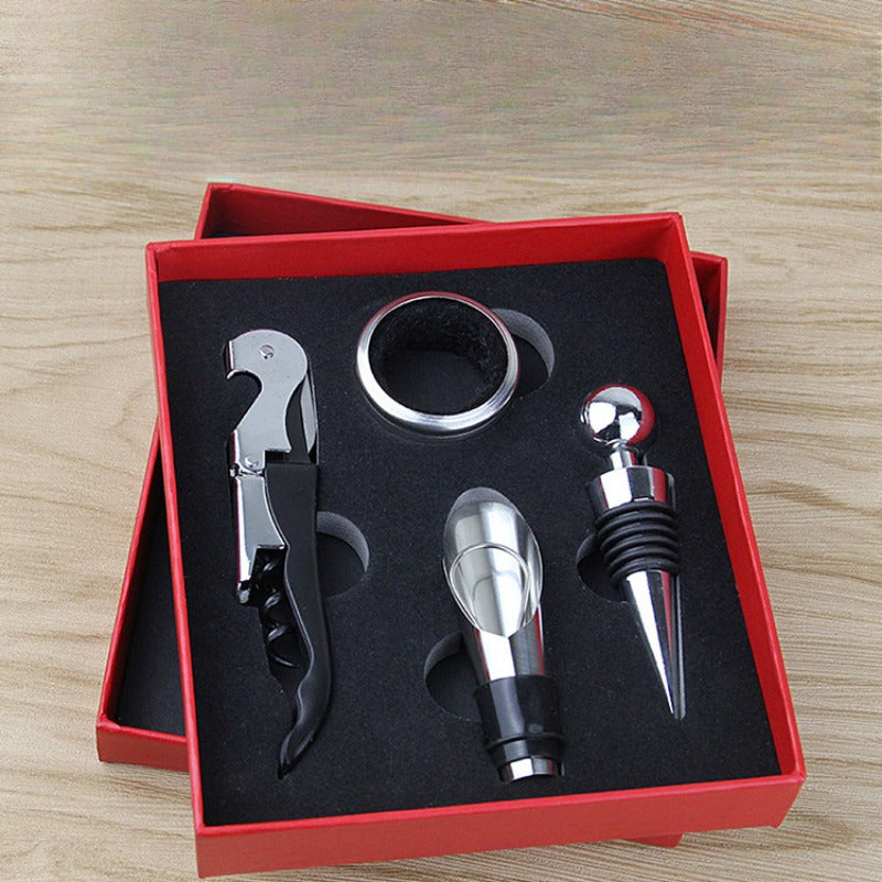 Stainless Steel Manual Corkscrew Set - Includes Seahorse Knife, Pourer, Stopper - No Electricity Required