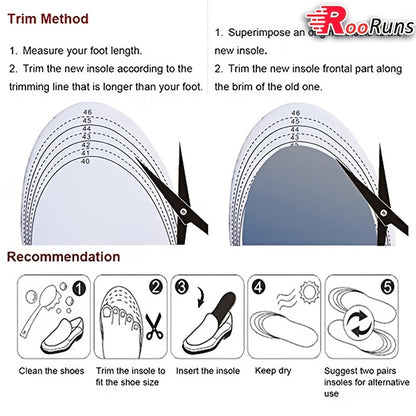 Rooruns Unisex Sports Insoles, Anti Odor, Sweat Absorbing, Breathable, Thick, Lightweight, Comfortable, Customizable