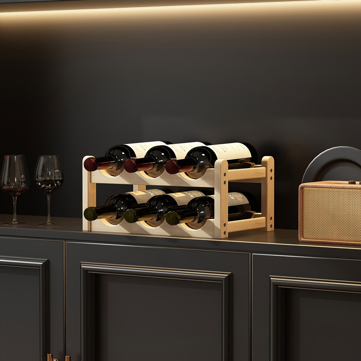 Tiered wine bottle holder with separate tiers, one can be placed (assembly required for 2/3/4 tier wine rack)