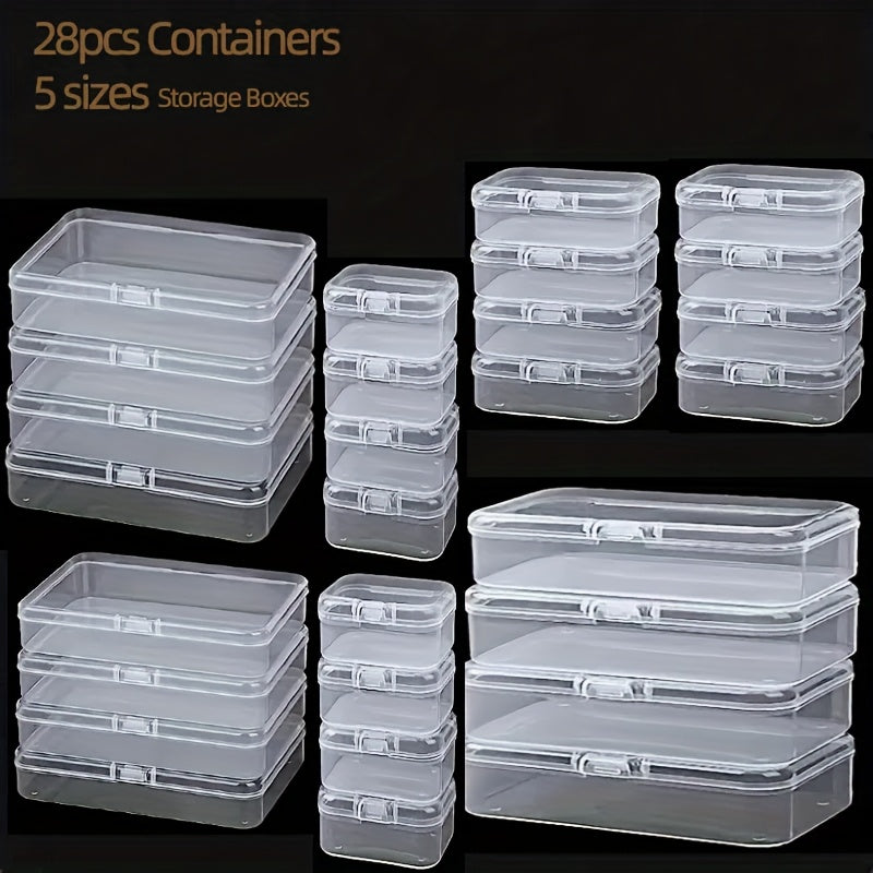 Clear plastic storage containers set with lids - ideal for organizing beads, game pieces, business cards, crafts, and canisters.