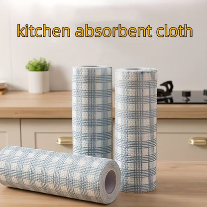 A pack of versatile blue plaid lazy rags for wet and dry use, perfect for cleaning kitchens. These high absorbency cloths are ideal for home and restaurant use as disposable dish towels or paper towels.