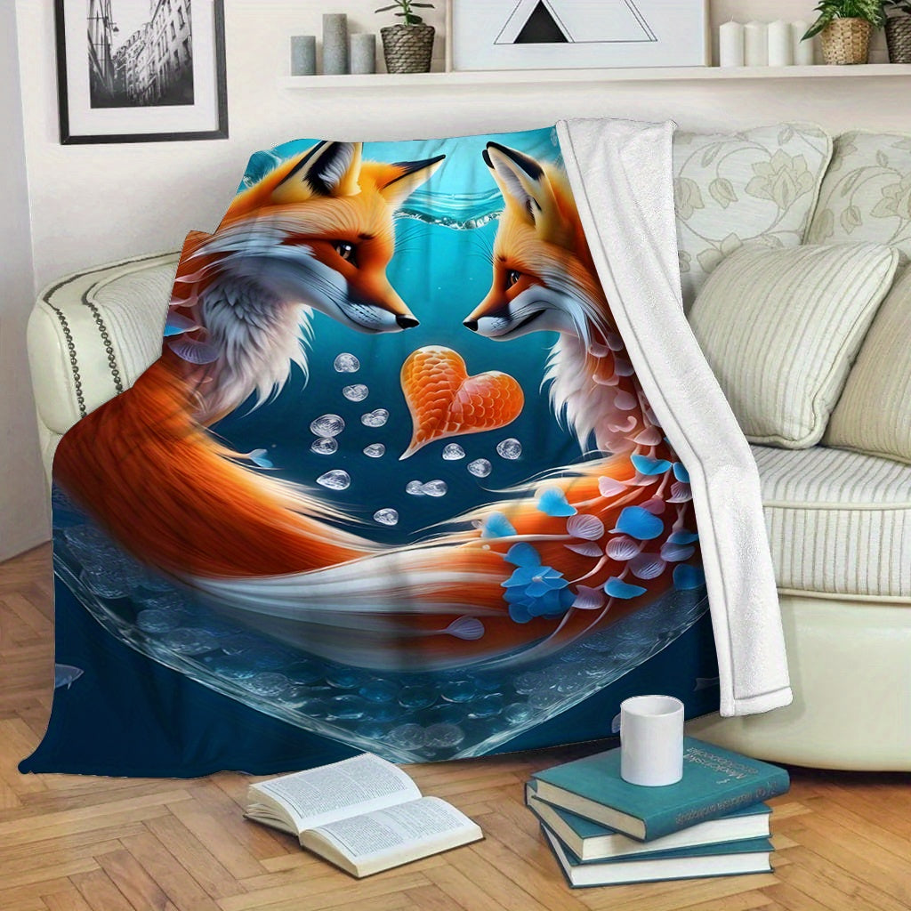 Our versatile Love Fox Print Soft Throw Blanket is the perfect all-season gift. Featuring a contemporary style and made from cozy polyester flannel, this blanket is adorned with a digital print of foxes. It is machine washable and has a fabric weight of