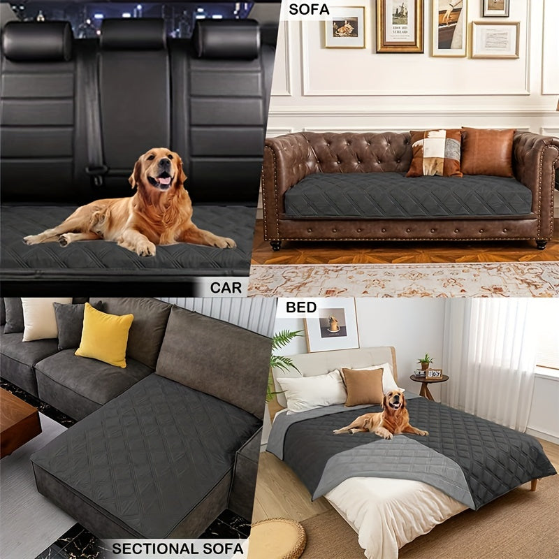 Waterproof pet sofa cover made of 100% polyester, all-season, modern style with quilted design in multiple colors. Machine washable, perfect for pets.