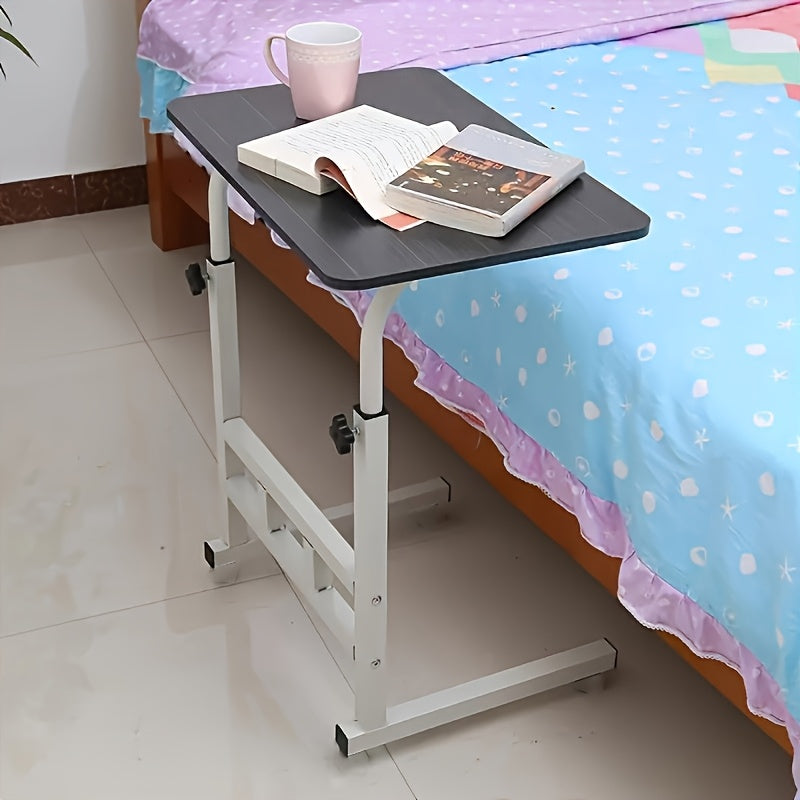 Adjustable height computer desk suitable for bedroom and living room, available in black, white, and walnut colors. Solid wood bedside table also functions as a notebook computer desk