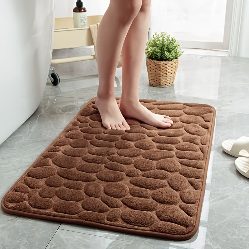 Luxurious Red Memory Foam Bath Mat with Geometric Heart Design - Non-Slip, Soft Polyester, Quick-Dry & Absorbent - Perfect for Bathroom Floors - Rectangular Plush Bathroom Accessory with Anti-Slip Feature