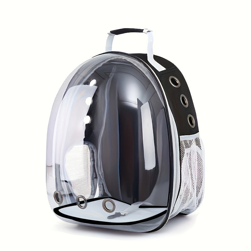 Transparent PVC Pet Backpack Carrier for Cats and Small Dogs with Breathable Space Capsule Design, Zipper Closure, Durable Handle, Ventilation Holes. Ideal for Hiking, Travel, Outdoor Use.