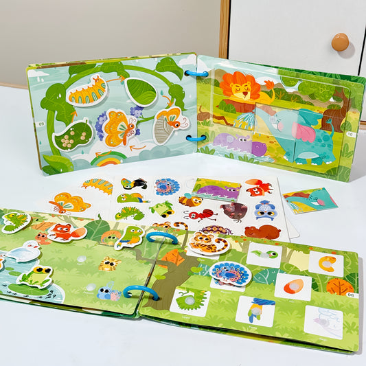 Animal puzzle sticker book for boys and girls, offers fun and educational learning, encourages DIY hand ability and concentration training.