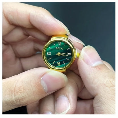 Stylish Green Mini Watch Creative Ring - Fashionable Alloy Shell Finger Watch for Men and Women, Perfect Gift for Trendy Individuals