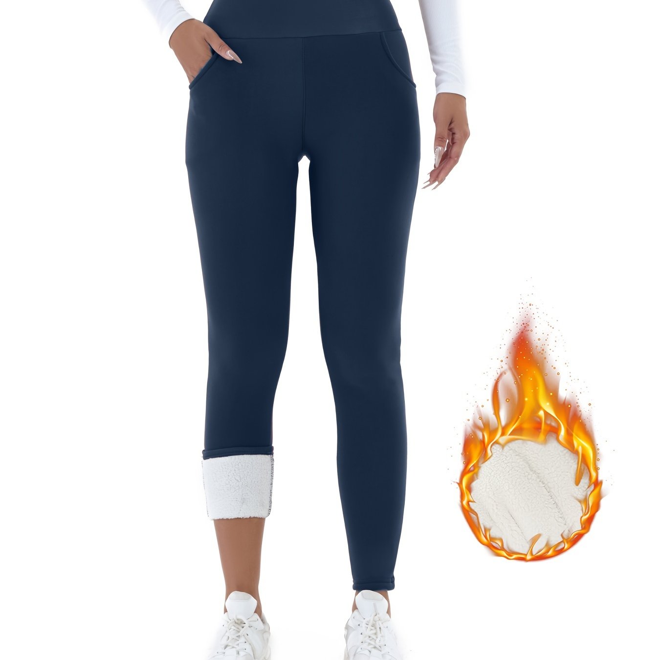 High-waist fleece-lined leggings for women with pockets are cozy, stretchy, and warm. Ideal for fall and winter comfort.