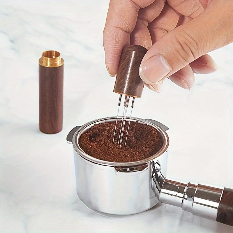 The Durable Portable Wooden Espresso Tamper is a 1pc Professional Multipurpose Manual Coffee Distributor Tool, perfect for Home, Party, and Café Use without the need for electricity.