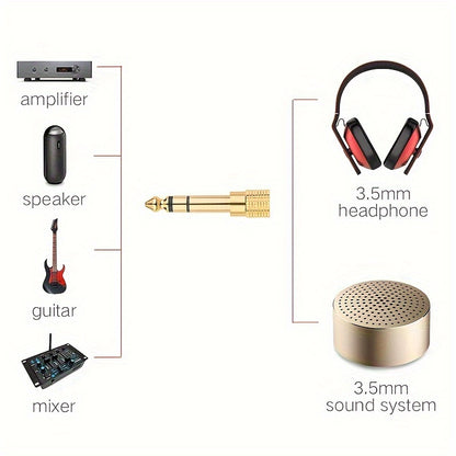 Gold-Plated Audio Adapter Set for Guitar Amps and Mixers - 3.5mm to 6.35mm Connectors