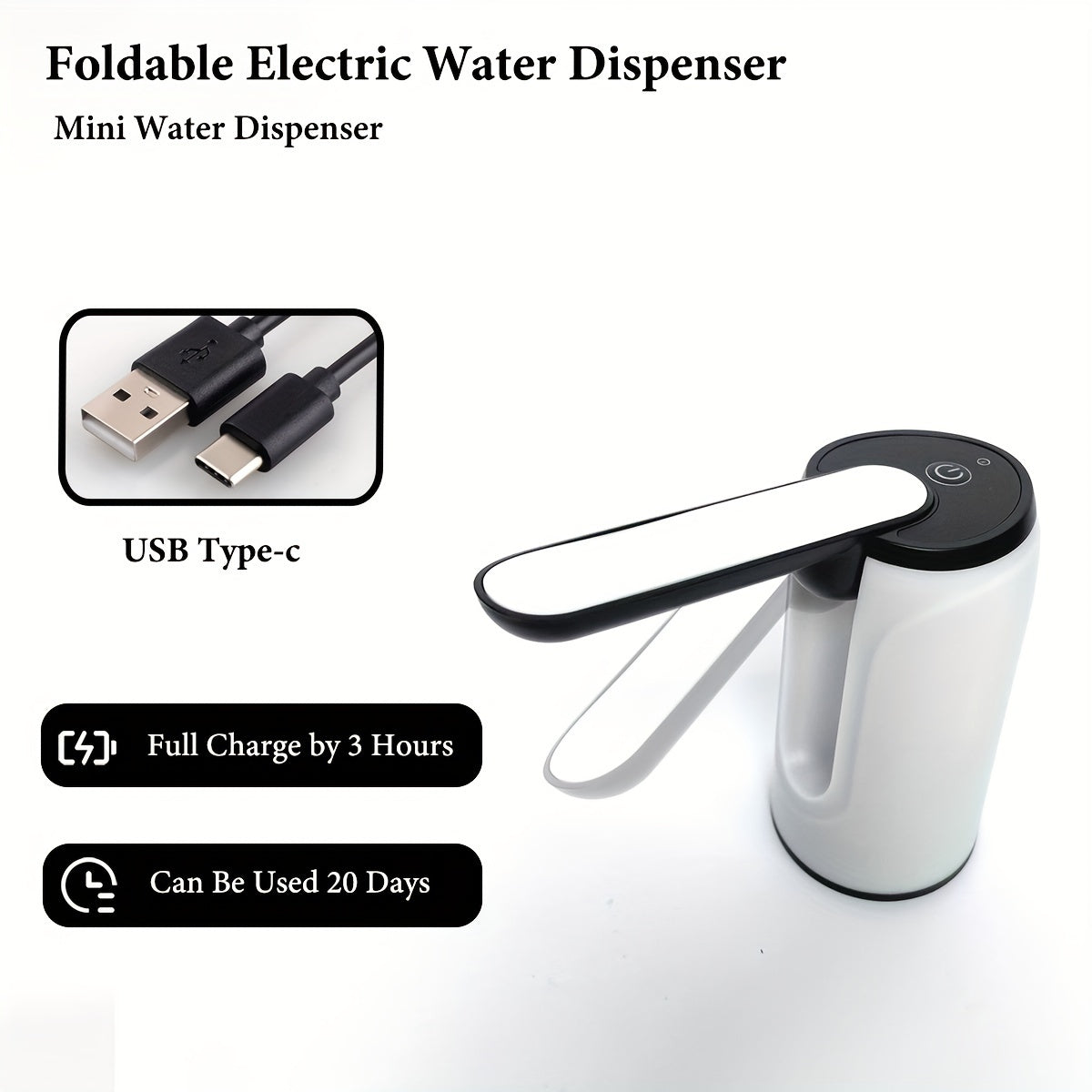 USB Rechargeable Smart Water Dispenser Pump with Compact Design - Multi-Speed, Foldable, Automatic Sensor Stop Feature, Made with Durable ABS + PP Materials