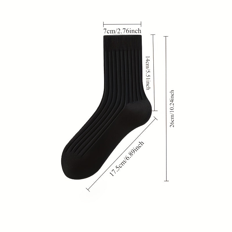 5 sets of 5-color combination Men's spring and summer socks with a simple business style, comfortable and breathable double needle knit polyester socks for year-round wear.