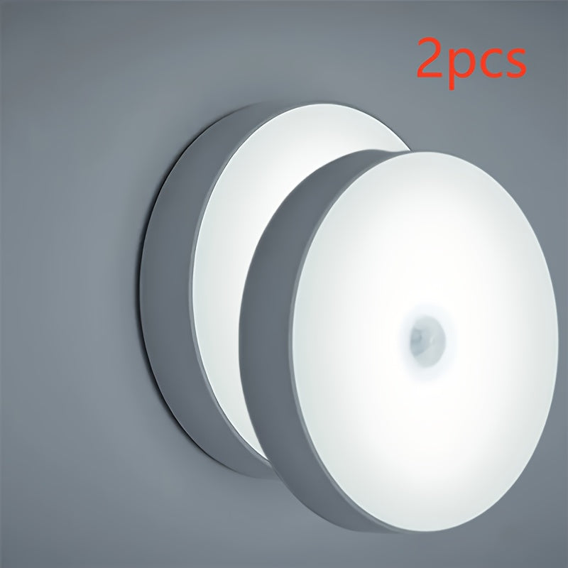 2 Smart Motion Sensor LED Night Lights - USB Rechargeable, Great for Bedroom, Stairs, and Dorm Bookshelf