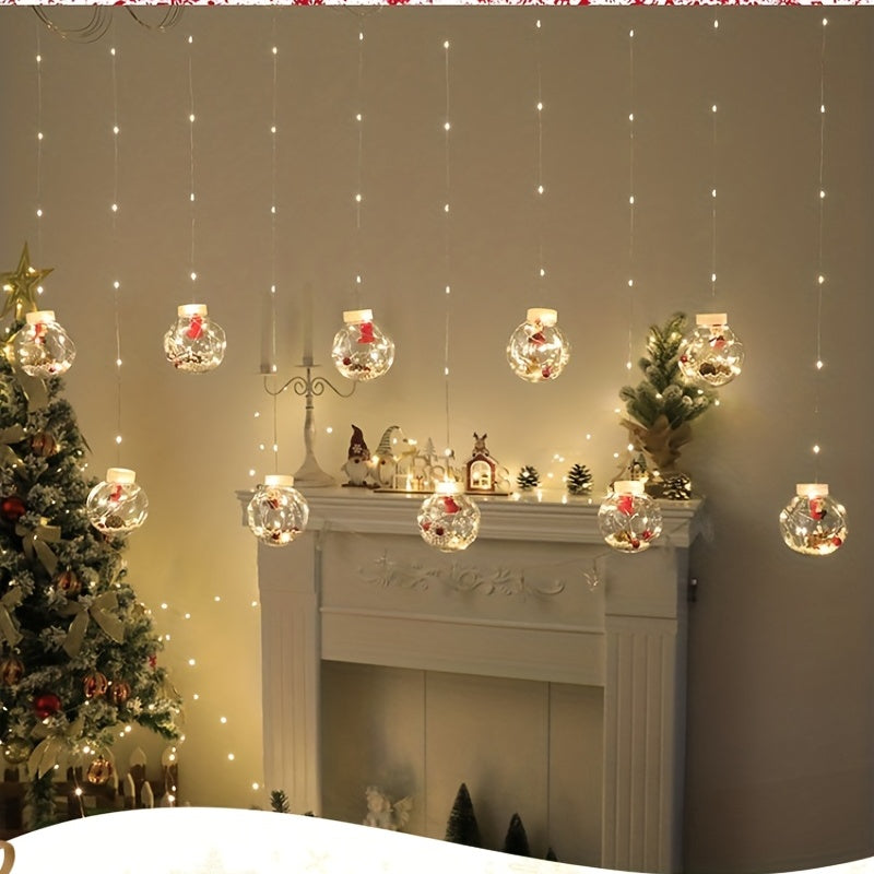 1 Set of USB-powered LED curtain lights featuring a snowman pendant with blinking yellow light. Suitable for various holiday decorations.