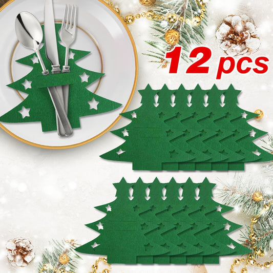 12pcs Christmas Tree Knife and Fork Set features Classic Christmas Design for Holiday Dining & Party Decor