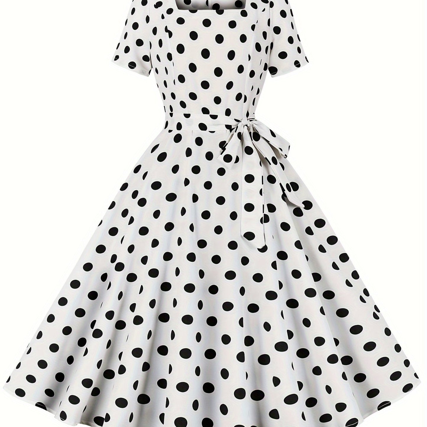 Polka Dot A Line Vintage Dress, Short Sleeve Party Dress for Women