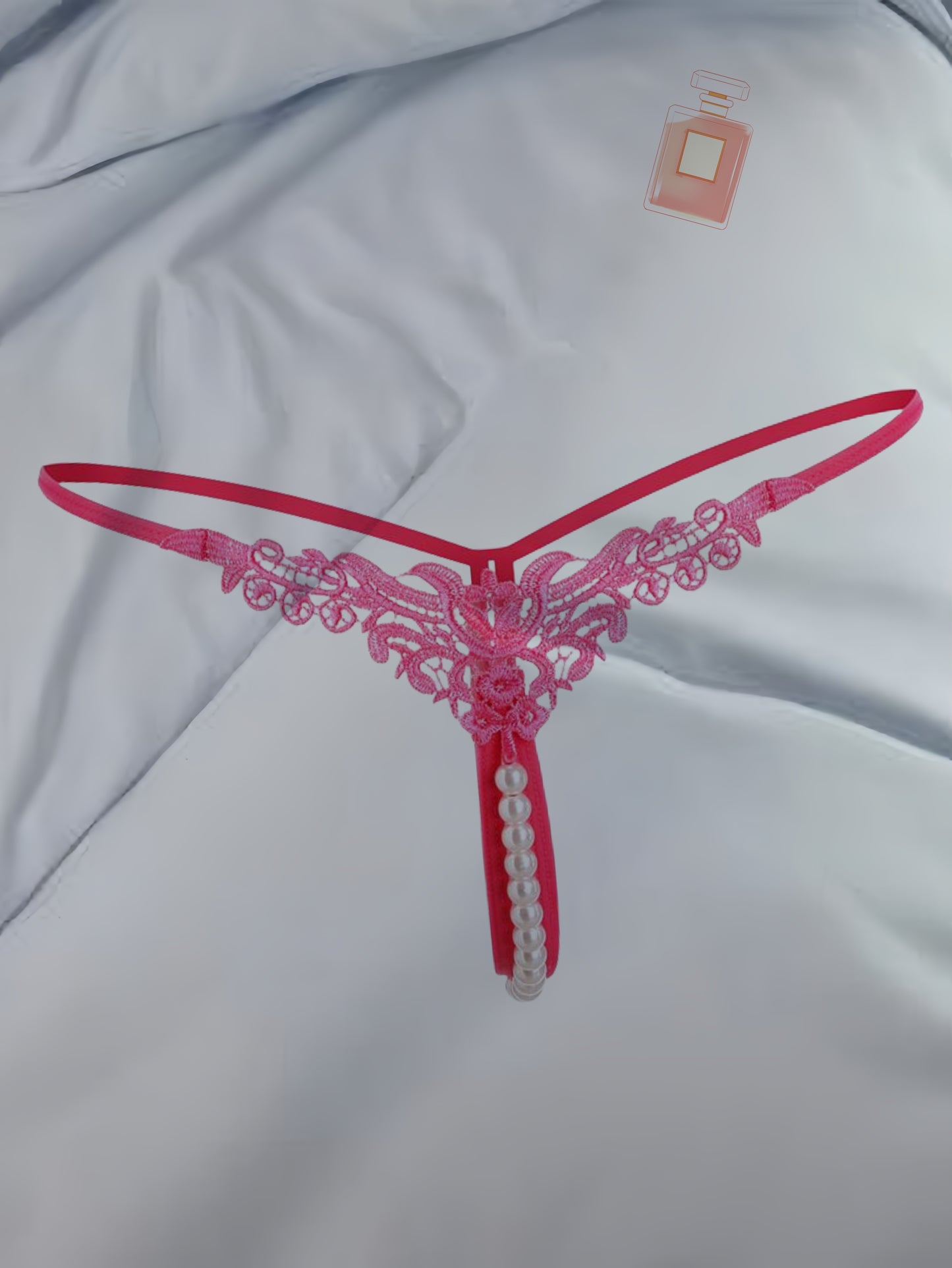 Women's low-rise thong with faux pearl design, sexy lingerie & underwear.