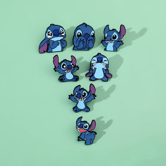 Set of 7 Disney Stitch enamel pins, featuring adorable cartoon animal designs. Made from zinc alloy metal, these versatile badges can be worn on clothing or backpacks. Perfect for everyday wear or special occasions. Great addition to your jewelry