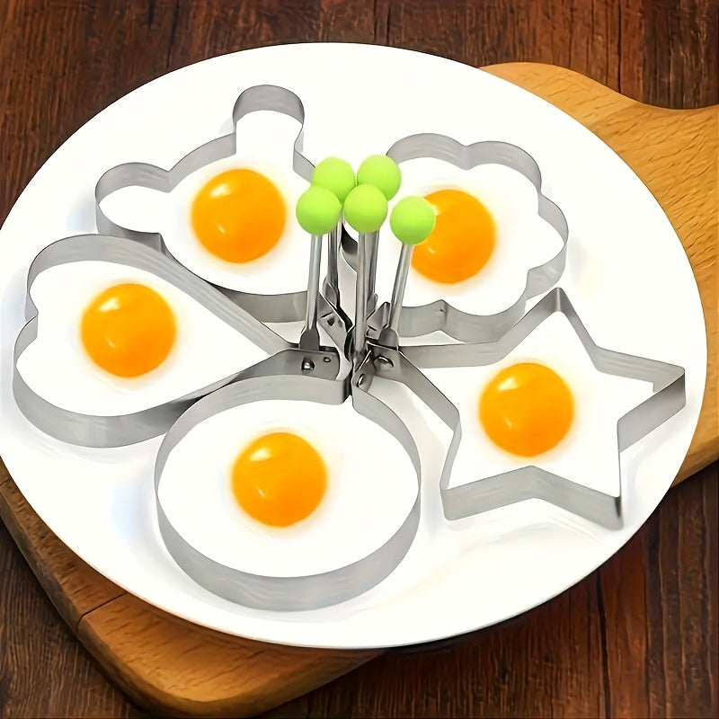 Set of 5 Egg Molds - Made of Non-Stick Stainless Steel, Featuring Heart and Rice Ball Shapes for Fun Breakfasts | Ideal for Both Home and Restaurant Applications