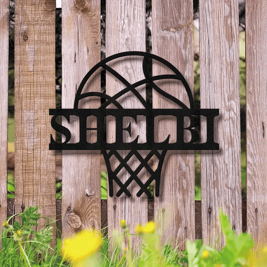 Personalized Basketball Hoop Sign in Black Iron - Customizable for Home, Bar, or Game Room Decor - Perfect Gift for Basketball Fans