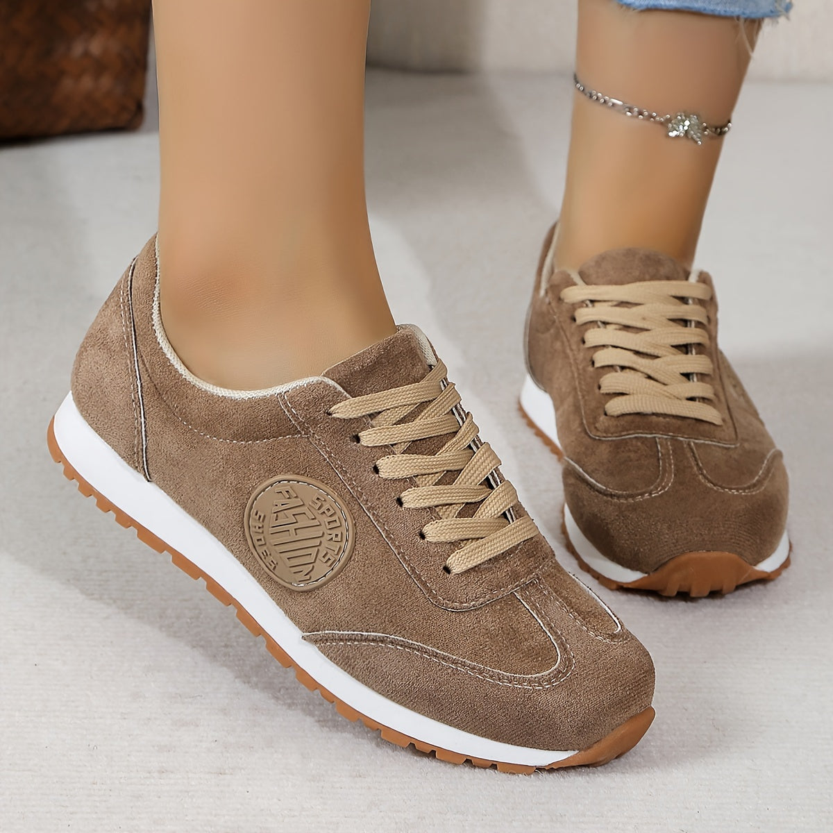 Classic women's fashion sneakers with flannel material, low top design, lace-up closure, rubber sole, plain toe, and all-season wearability.