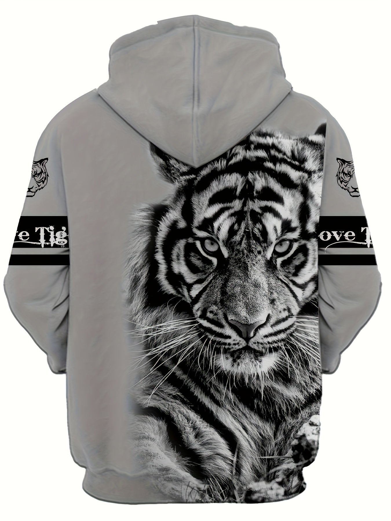 Men's Tiger & Lion Print Hoodie and Sweatpants Set - Casual, Comfy Loungewear with Kangaroo Pocket