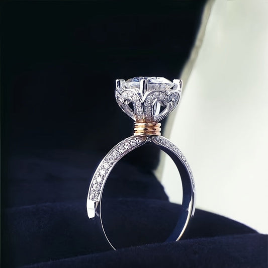 1ct Niche dizayni bilan bezatilgan Sterling Silver to'y halqasi, sovg'a qutisi bilan birga