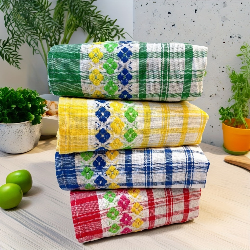 Large Kitchen Dish Towels, Set of 4, Highly Absorbent and Soft Dishcloths in Vibrant Colors, Ideal for Washing and Drying Dishes and General Household Use, Square Tea Towels for Kitchen and Bar.