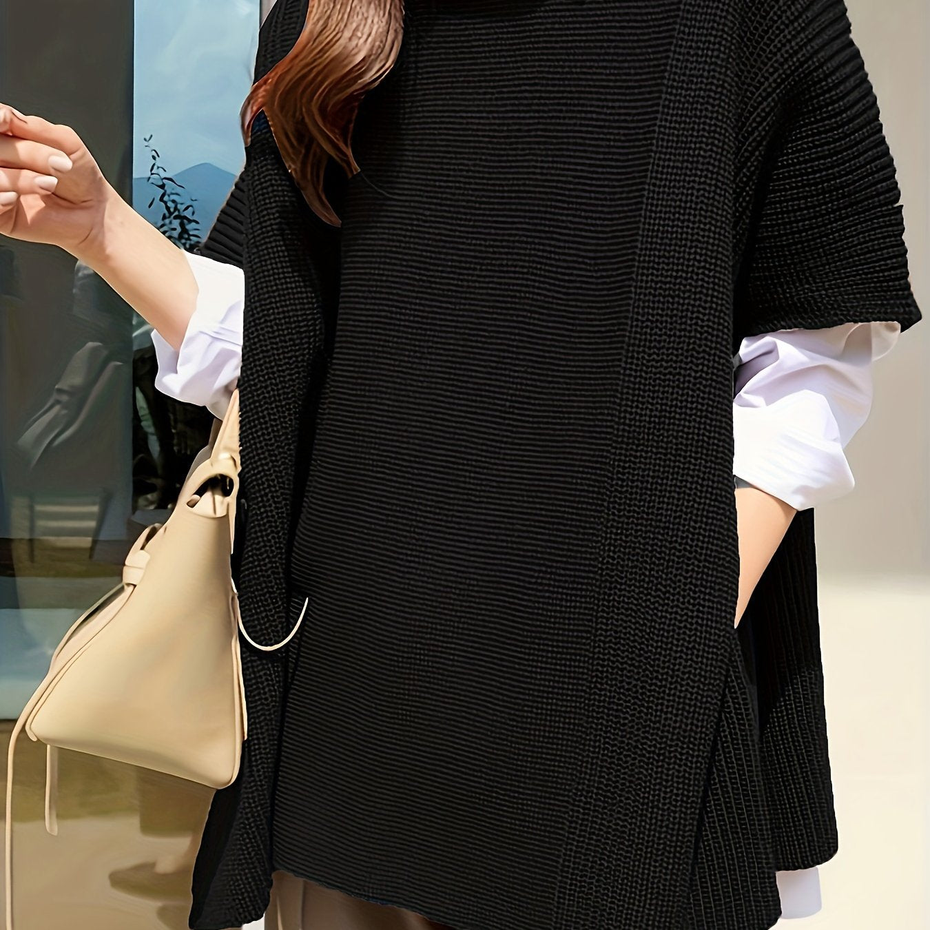 Solid split hem crew neck sweater for plus size women, perfect for fall and winter.