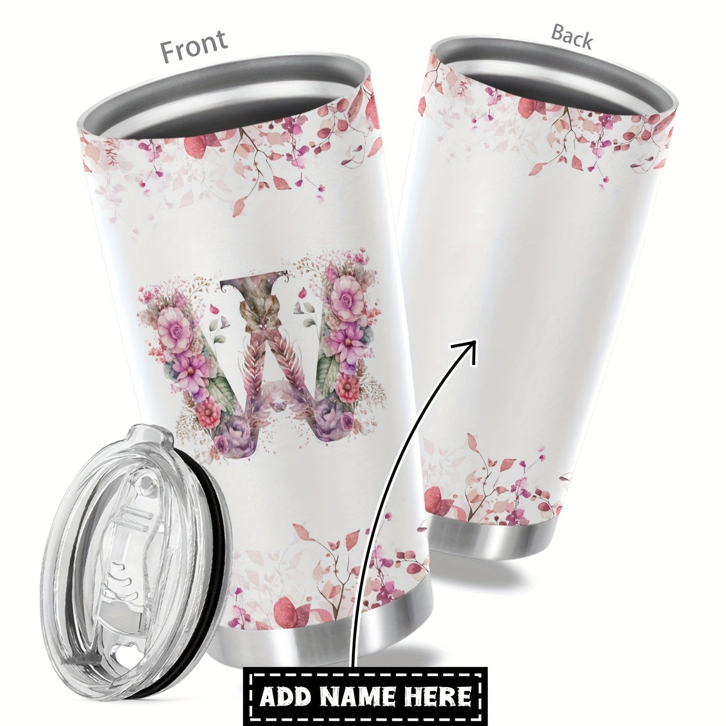 Customize your daily essentials with our Hsdiokl 20oz Insulated Stainless Steel Tumbler featuring a personalized name and flower design. This oval metal mug comes with 2 BPA-free lids, perfect for hand washing and multipurpose use. Designed for adults