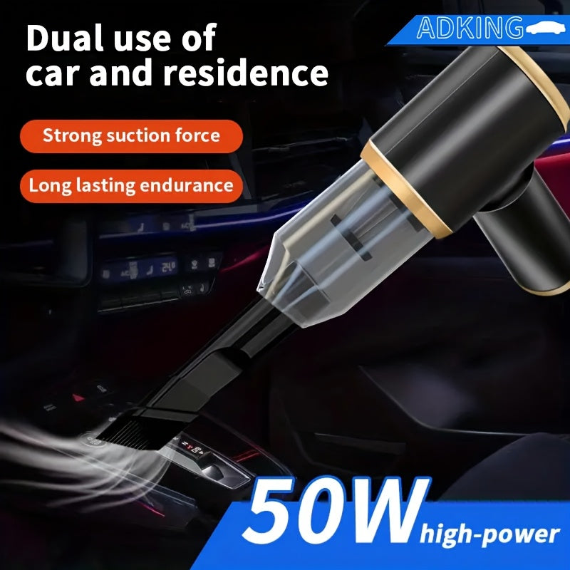 Introducing the ADKING Portable Handheld Vacuum Cleaner - the perfect cleaning companion for your car, home, office, and even on-the-go! With two 2000mAh batteries, 50W power, and an aluminum fan blade, this cordless vacuum boasts 80dB low noise for a