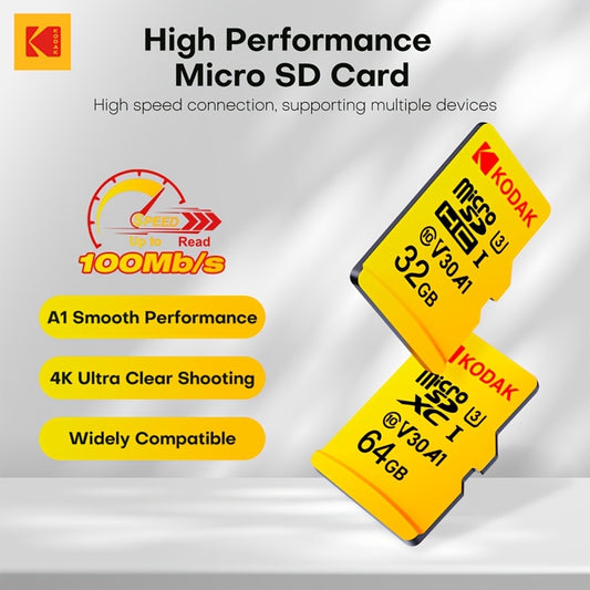 Kodak High-speed Driving Recorder Memory Card 64GB for surveillance cameras, and 128GB for mobile phones, PCs, and speakers.