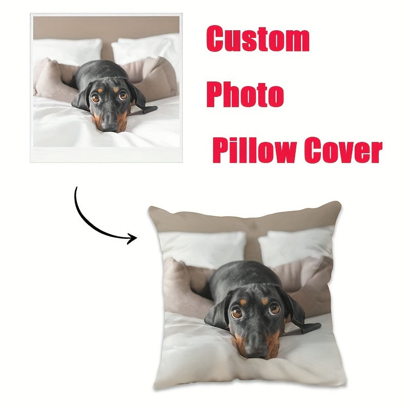 Personalized Pet Photo Pillow - Measures 45.72x45.72 cm, Made from Soft Polyester Blend, Features Single-Sided Print, Perfect Christmas Present for Those Who Adore Dogs and Cats.