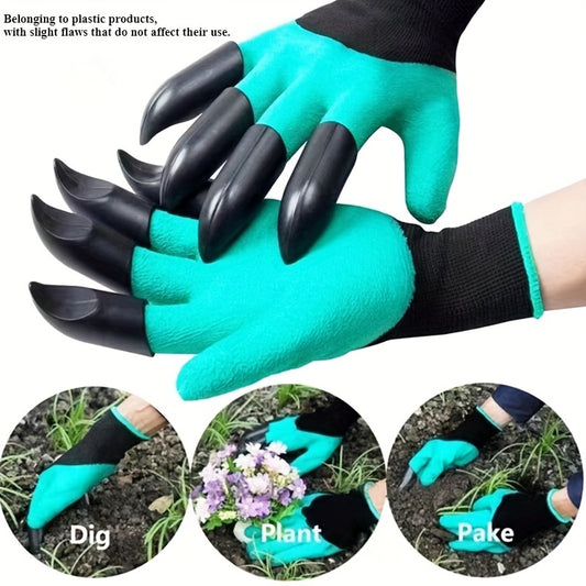 Clawed garden gloves for digging and planting - 1 pair, puncture-resistant latex material, alcohol-free, hand washable protective gear for flower and vegetable gardening.