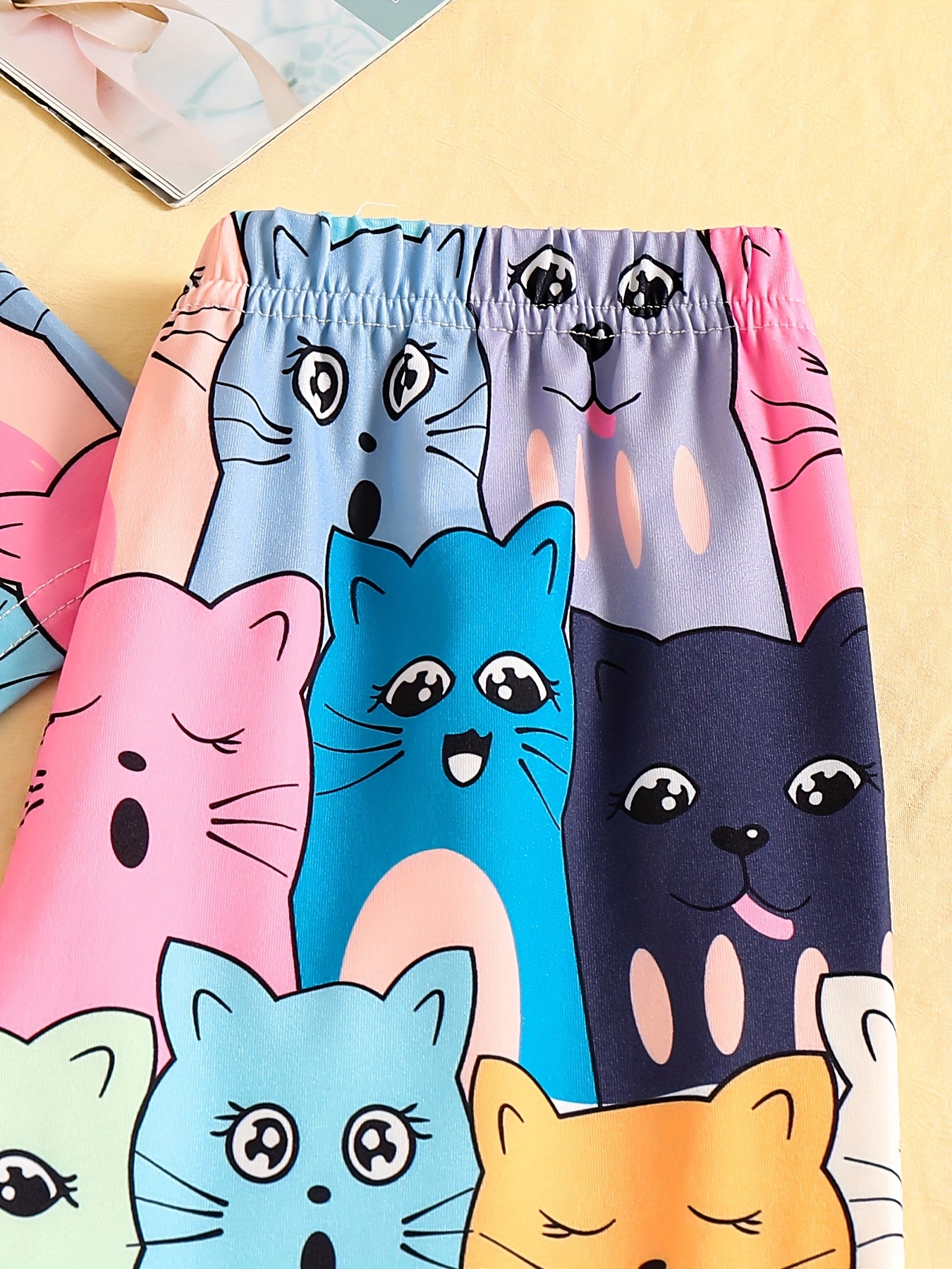 3-piece pajama set for girls with cat print loungewear