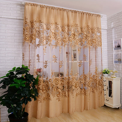 This sheer curtain features a delicate flower pattern on a single layer of translucent material, giving it a pastoral style. It is rod pocketed and does not come with a cloth lining, making it suitable for adding a touch of elegance to your living room