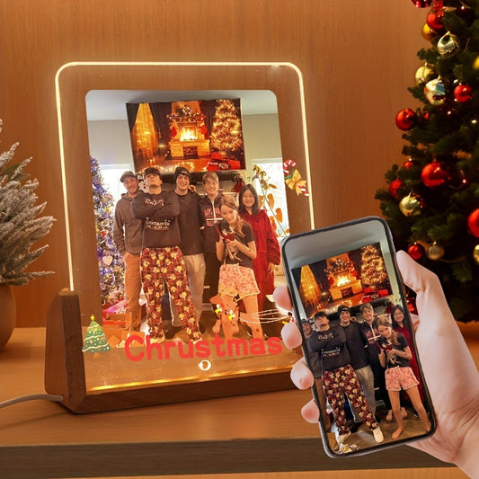 Acrylic Heart-Shaped Christmas Photo Frame - Personalized Illuminated Picture Frame for Home Decor, Versatile Transparent Display Stand for Special Occasions - Perfect Gift for Birthdays, Anniversaries, Weddings, and Valentine's Day - Single Frame